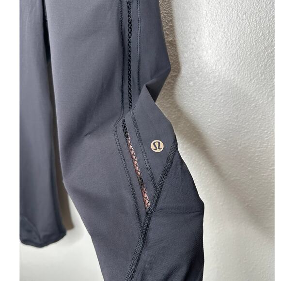 lululemon athletica Pants - Lululemon Black Crop Leggings Mesh Calf Detail Yoga Pant Legging 4
